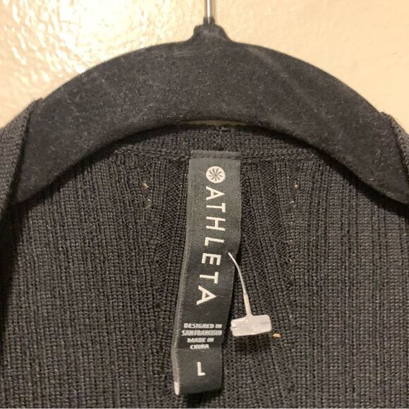 Athleta Solstice Wrap Black Cardigan Sweater Relaxed Fit large merino wool - Picture 4 of 8